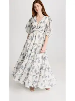 Zimmermann Pleated Midi Dress White Navy Floral Size 4/ Size AU 16