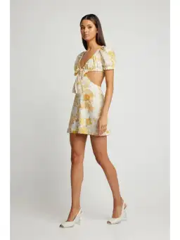 Sofia The Label Ami Tie Front Mini Dress Yellow Floral Size AU 8 for rent on The Volte - image 2