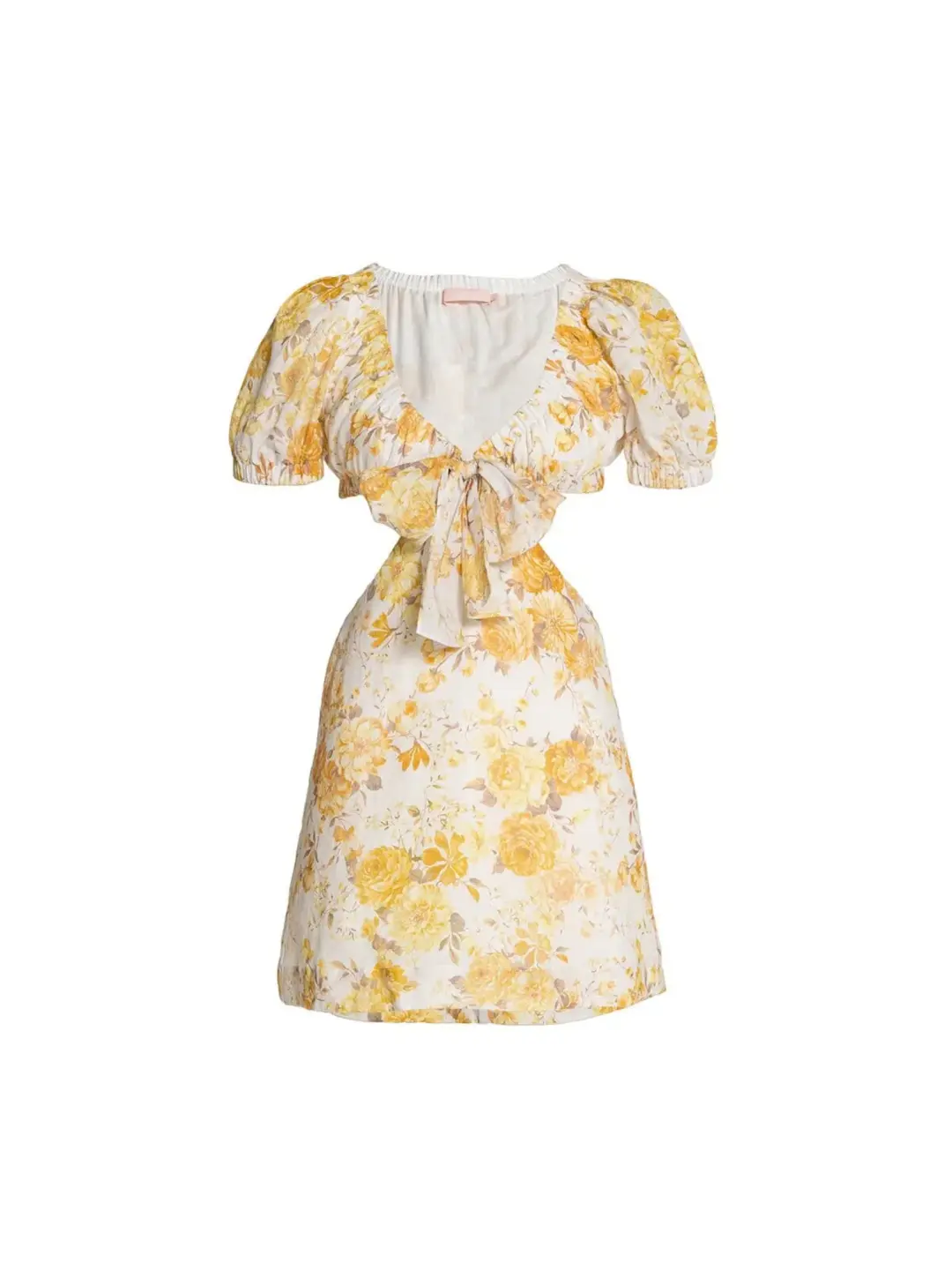 Sofia The Label Ami Tie Front Mini Dress Yellow Floral Size AU 8 for rent on The Volte - main image