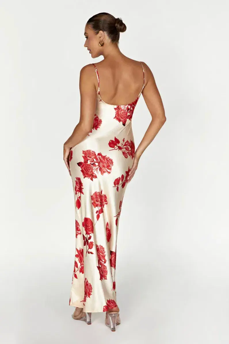 Meshki Rosalie Maxi Dress White & Red Rose Print Size S / AU 8 for rent on The Volte - main image