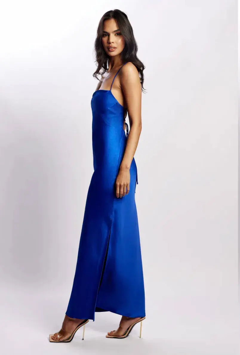 MESHKI Sydney Straight Neck Slip Maxi Dress Cobalt Blue in Size M / AU 10 for rent on The Volte - main image