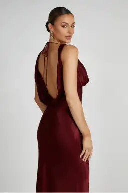 MESHKI Angelique Satin Cowl Back Maxi Dress Berry in Size S / AU 8 for rent on The Volte - image 4
