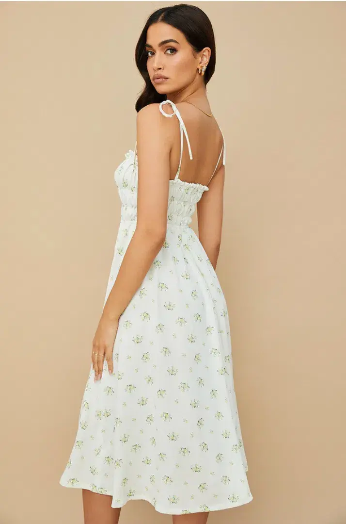 House of CB Christabel Midi Dress Ivory with Yellow & Green Floral Size M / AU 10 for rent on The Volte - main image