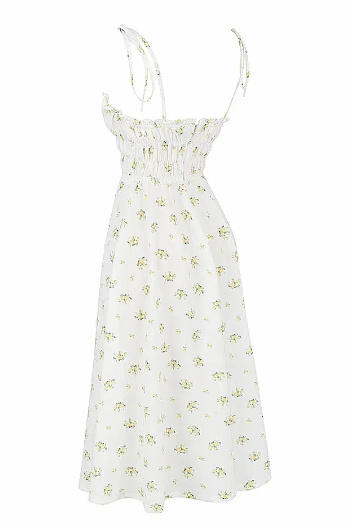 House of CB Christabel Midi Dress Ivory with Yellow & Green Floral Size M / AU 10 for rent on The Volte - main image