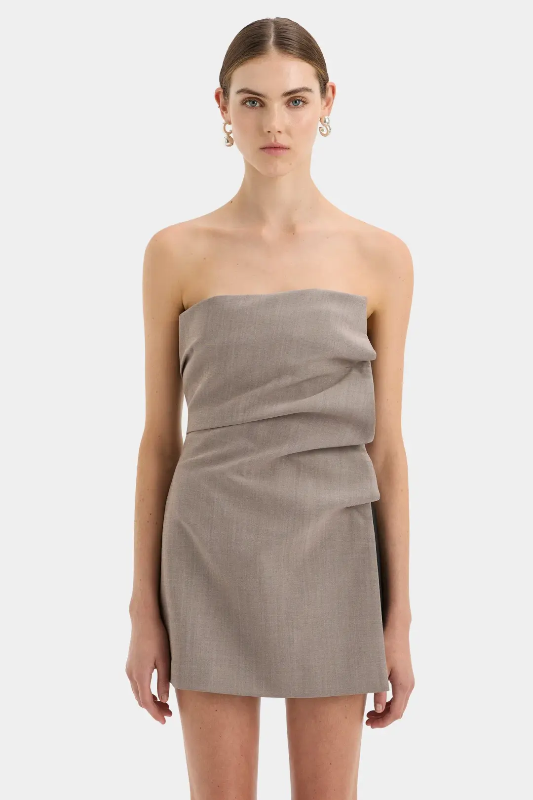 Sir the Label Leonardo Pleated Mini Dress Taupe Size 2 /Au 10 for rent on The Volte - main image