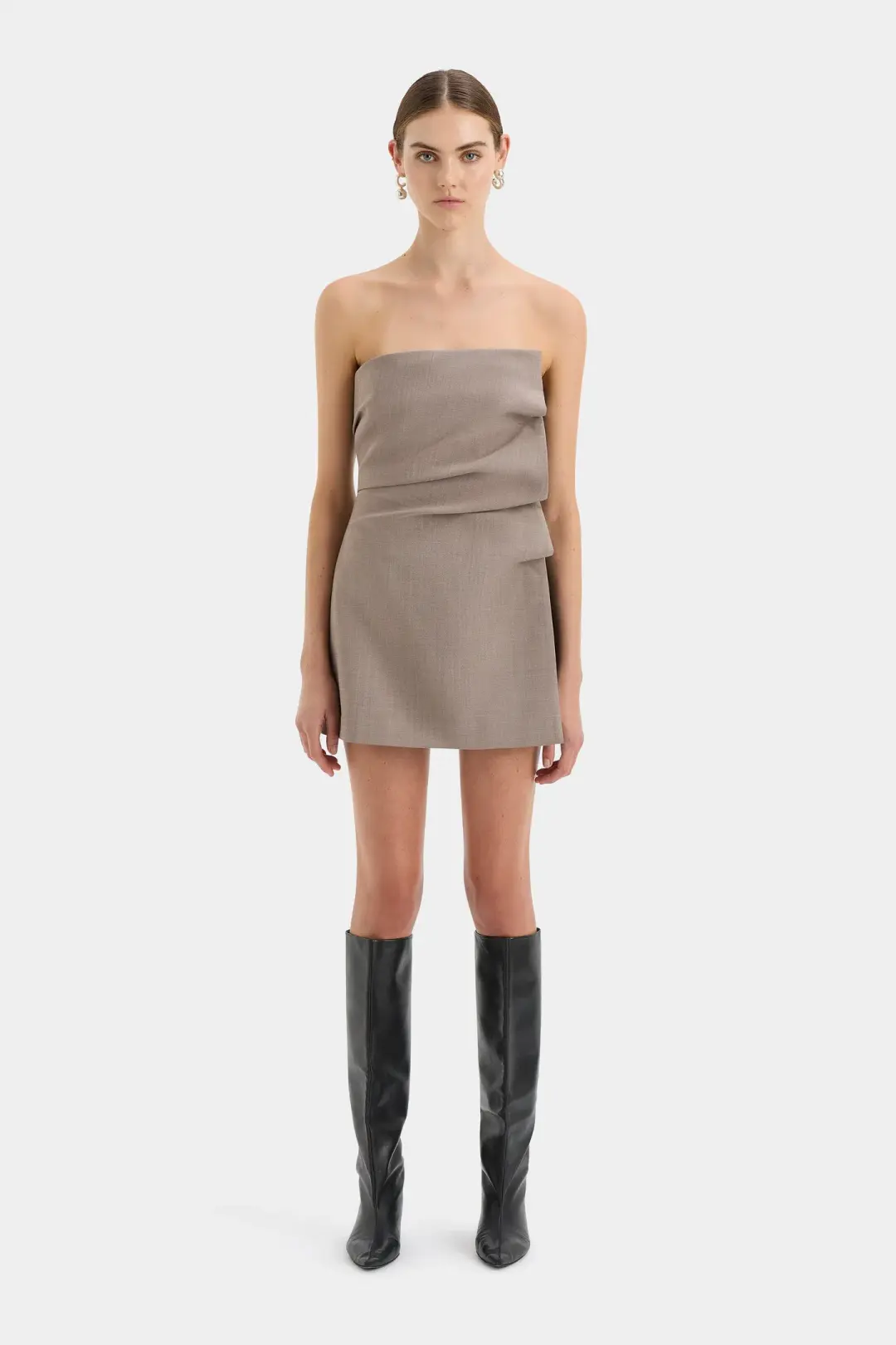 Sir the Label Leonardo Pleated Mini Dress Taupe Size 2 /Au 10 for rent on The Volte - main image