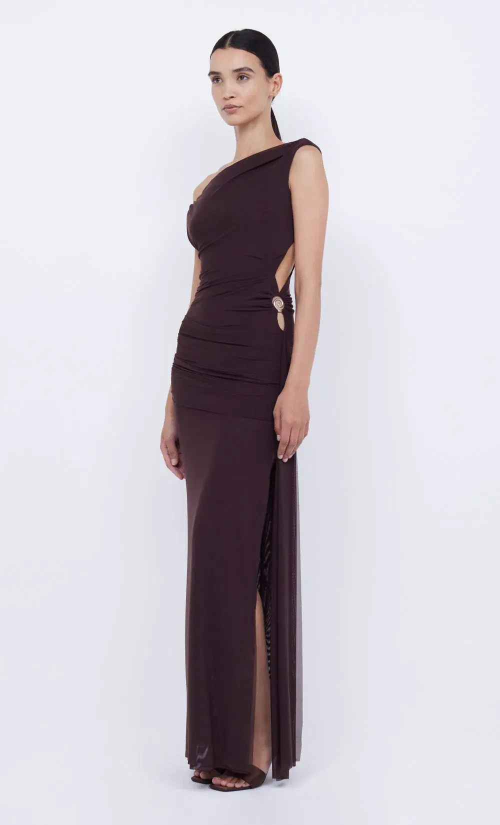 Bec & Bridge Kailani Asym Maxi Dress Chocolate Size 10 for rent on The Volte - main image