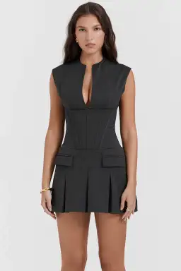 House of CB Eleanor Pleated Corset Mini Dress Charcoal Grey Size 6 for rent on The Volte - image 2