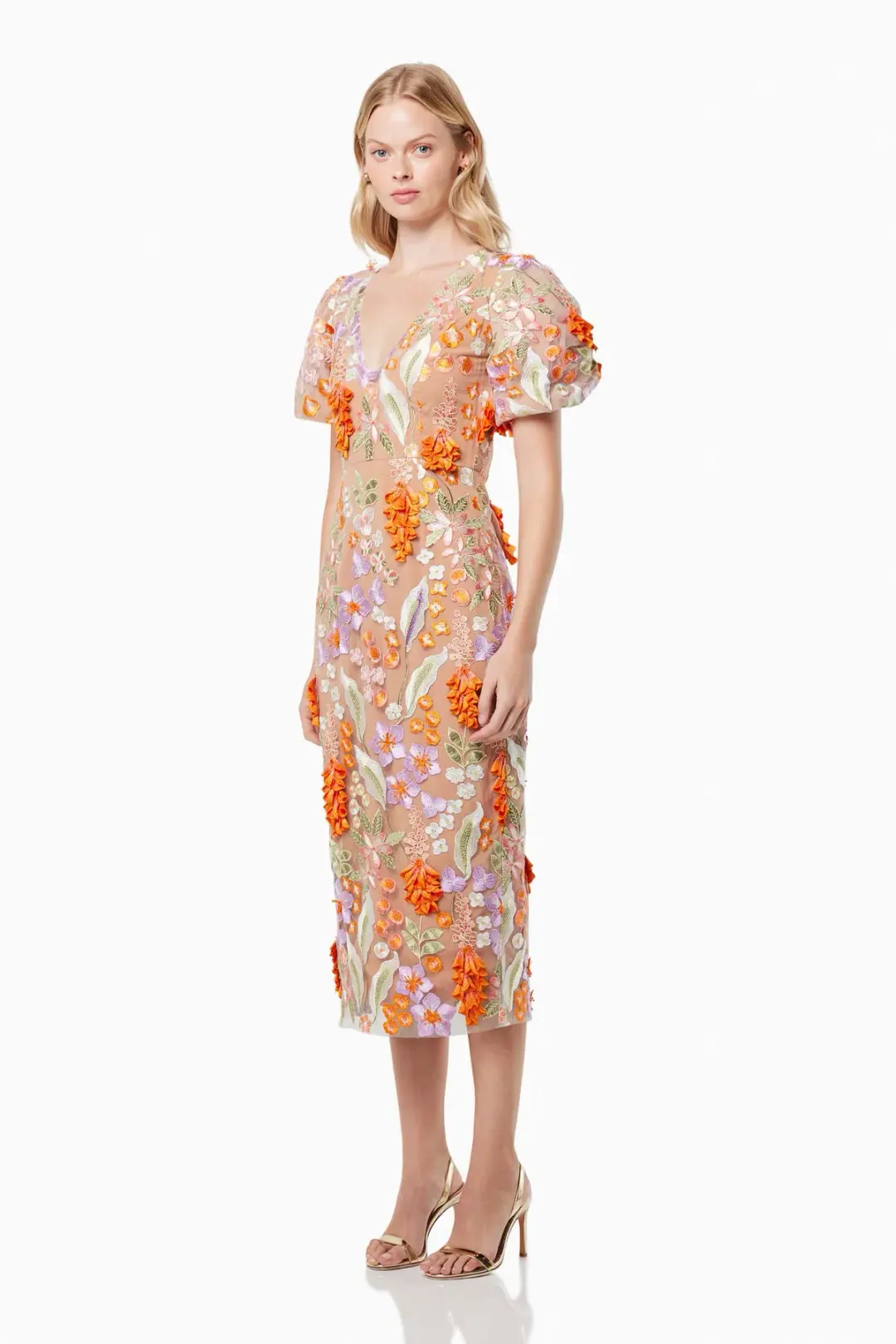 Elliatt Remix 3D Floral Midi Dress Multi Size M / AU 10 for rent on The Volte - main image