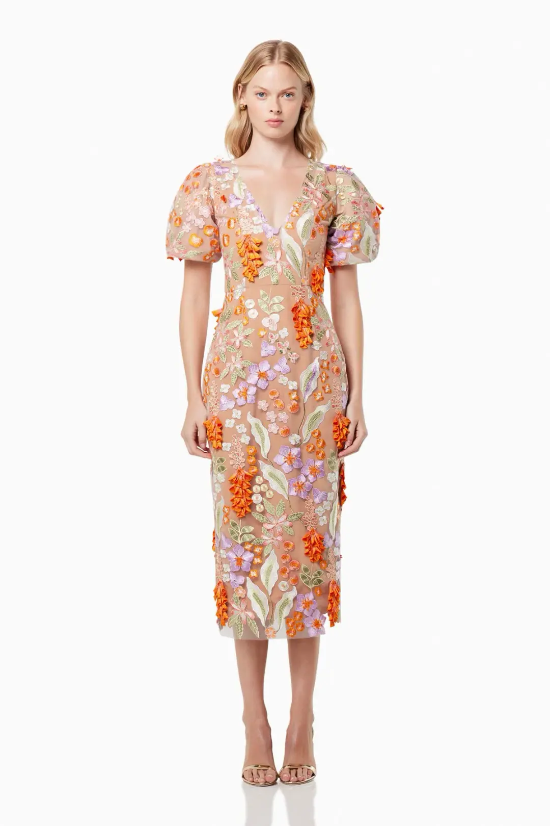 Elliatt Remix 3D Floral Midi Dress Multi Size XL / AU 14 for rent on The Volte - main image