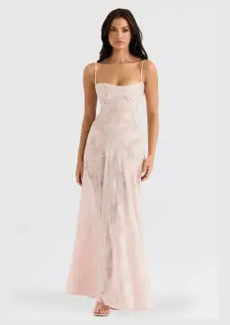 House of CB Seren Lace Back Maxi Gown Soft Pink Floral Size S / AU 8 for rent on The Volte - image 2