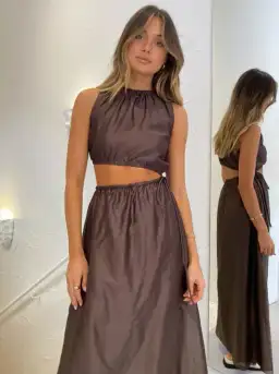 Sir the Label Anje Asymmetrical Cut Out Dress in Chocolate Size 1 / AU 8 for rent on The Volte - image 2