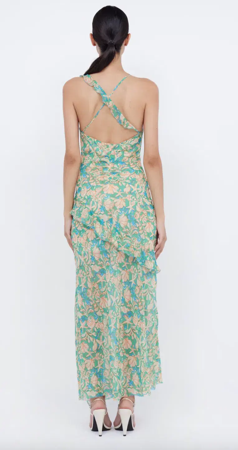 Bec & Bridge Oasis Frill Maxi Dress Under The Sea Print Size 6 - Image 2