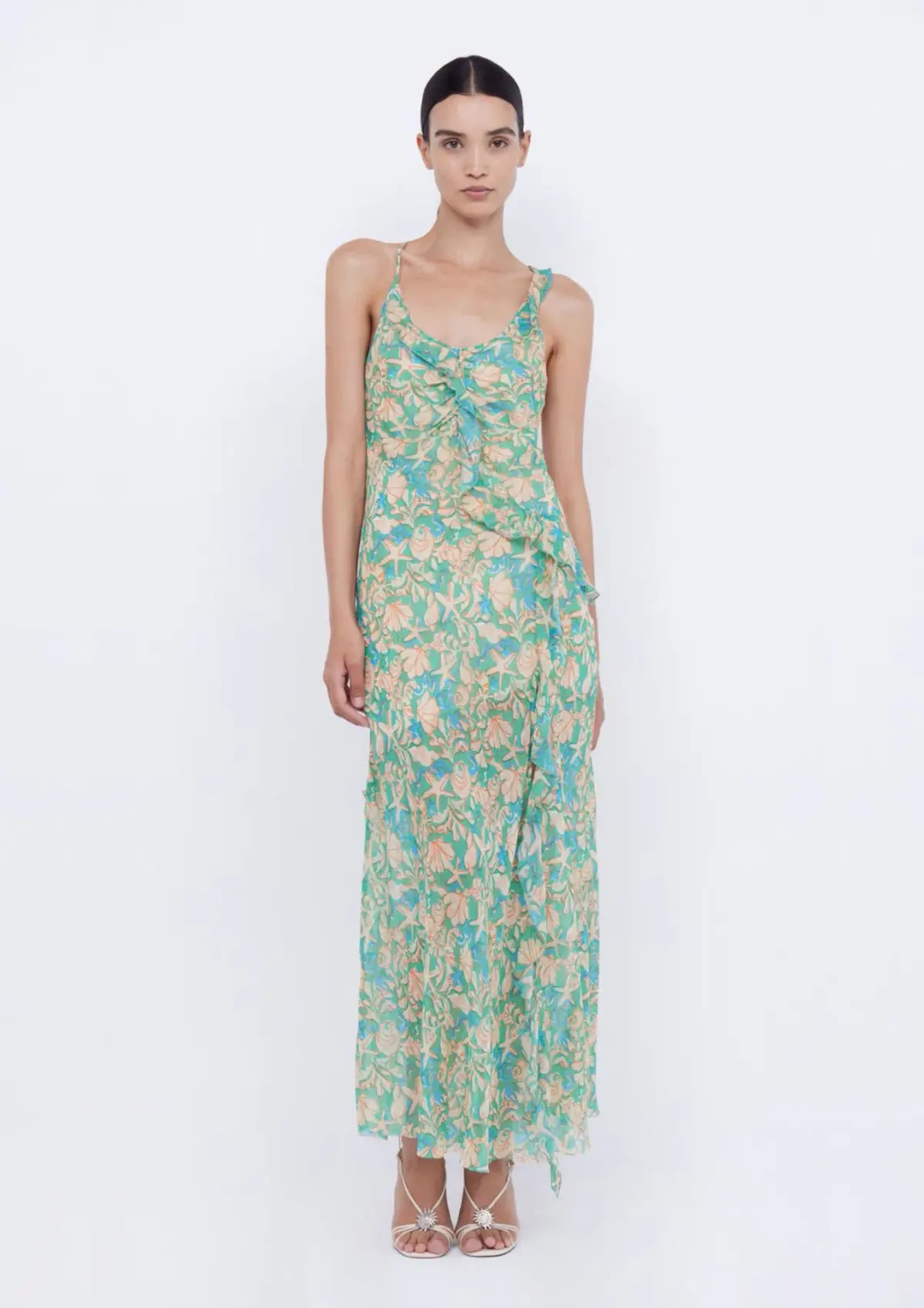 Bec & Bridge Oasis Frill Maxi Dress Under The Sea Print Size 6 - Image 1