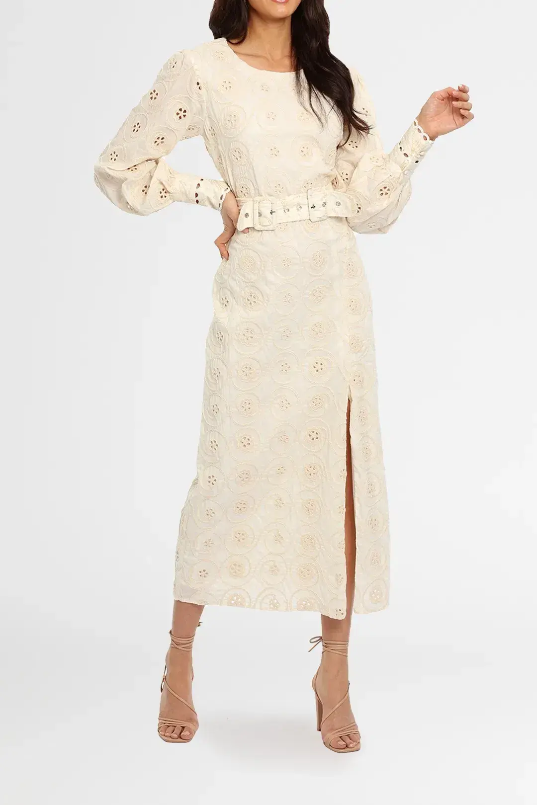 Winona Maison Belt Midi Dress Cream Size 8 for rent on The Volte - main image