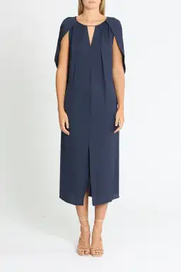 Willow Silk Midi Dress in Navy Size 10