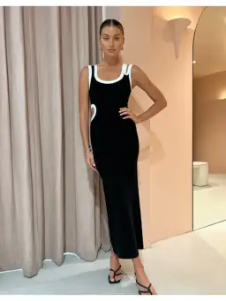 Sir the Label Evalina Cut Out Midi Dress in Black Size 1 / AU 8 for rent on The Volte - image 1