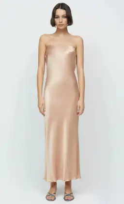 Bec & Bridge Moon Dance Strapless Maxi Dress Rose Gold AU 8