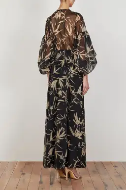 Shona Joy Monterey Shirred Lace Up Maxi Dress in Black/Wheat Print Size AU 8 for rent on The Volte - image 4