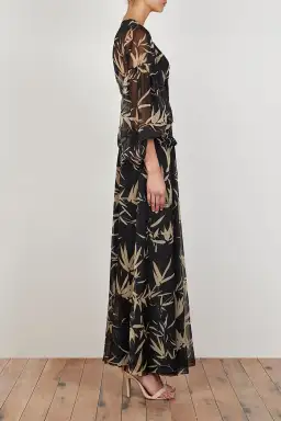 Shona Joy Monterey Shirred Lace Up Maxi Dress in Black/Wheat Print Size AU 8 for rent on The Volte - image 5
