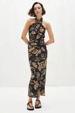 Shona Joy Dawn Silk Cross Front Halter Midi Dress Print Size S/Au 8 for rent on The Volte - image 1