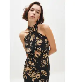 Shona Joy Dawn Silk Cross Front Halter Midi Dress Print Size S/Au 8 for rent on The Volte - image 2