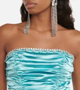 Area Crystal Embellished Ruched Mini Dress Aqua Size 6 for rent on The Volte - image 3