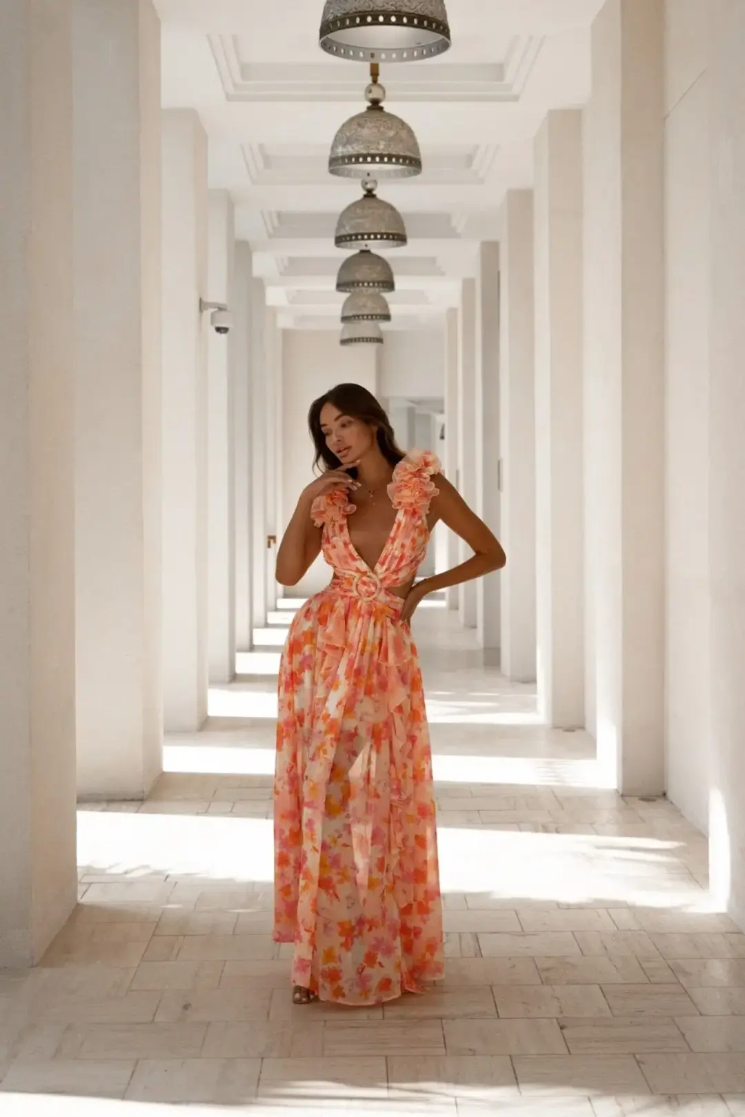 Anne Louise Boutique Cassini Orange Fuchsia Floral Maxi Dress Size AU 8 for rent on The Volte - main image