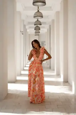 Anne Louise Boutique Cassini Orange Fuchsia Floral Maxi Dress Size AU 8 for rent on The Volte - image 1
