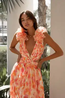 Anne Louise Boutique Cassini Orange Fuchsia Floral Maxi Dress Size AU 8 for rent on The Volte - image 8