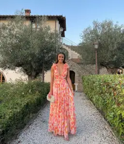 Anne Louise Boutique Cassini Orange Fuchsia Floral Maxi Dress Size AU 8 for rent on The Volte - image 2