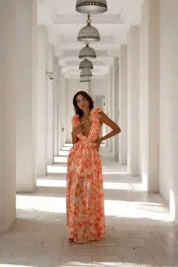 Anne Louise Boutique Cassini Orange Fuchsia Floral Maxi Dress Size AU 8 for rent on The Volte - image 9