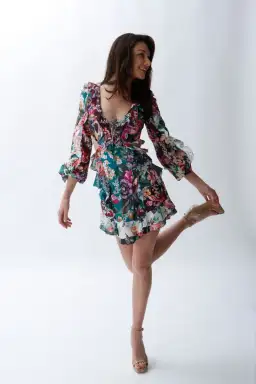 Zimmermann Allia Cut Out Mini Dress Spliced Floral Size 0 / AU 8 for rent on The Volte - image 1