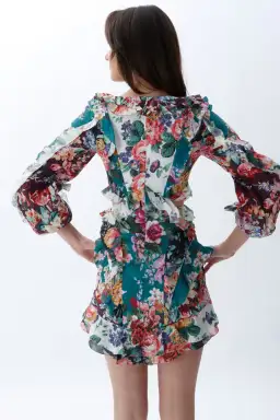 Zimmermann Allia Cut Out Mini Dress Spliced Floral Size 0 / AU 8 for rent on The Volte - image 3