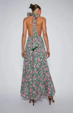 Scanlan Theodore Paisley Halter Maxi Dress Green Pink Size 6 for rent on The Volte - image 4