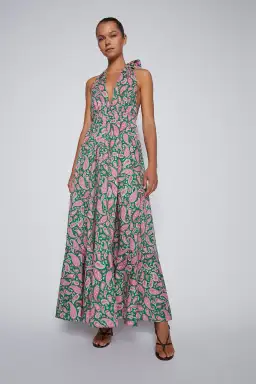 Scanlan Theodore Paisley Halter Maxi Dress Green Pink Size 6 for rent on The Volte - image 1