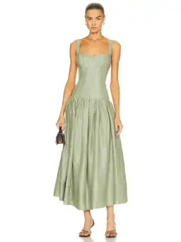 Nicholas Makenna Pleated Linen Midi Dress Green Size AU 10 for rent on The Volte - image 1
