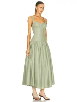 Nicholas Makenna Pleated Linen Midi Dress Green Size AU 10 for rent on The Volte - image 2