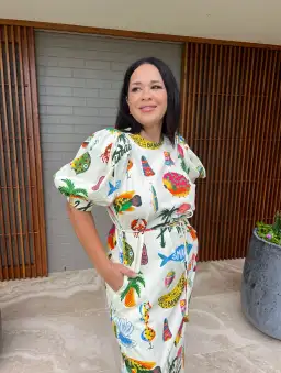 Alemais Samaki Puff Sleeve Midi Dress in Multi Size AU 16 for rent on The Volte - image 3