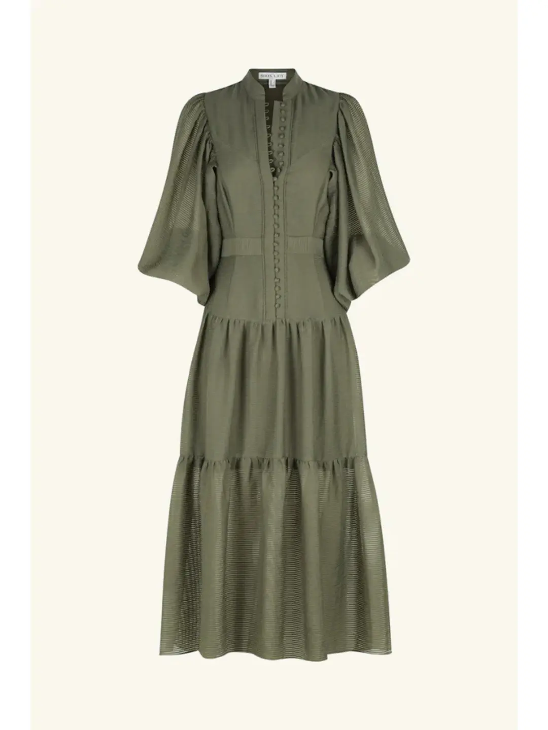Shona Joy Charlotte High Neck Midi Dress Khaki Size AU 16 for rent on The Volte - main image