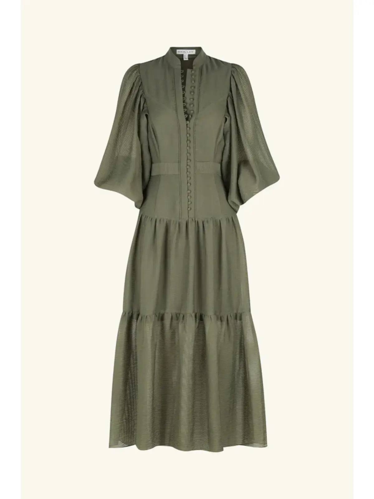 Shona Joy Charlotte High Neck Midi Dress Khaki Size AU 16 - Image 5