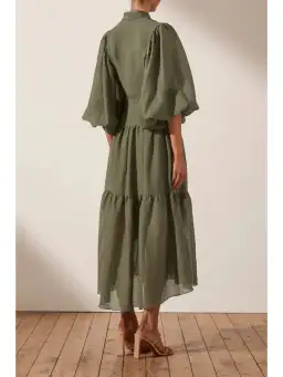 Shona Joy Charlotte High Neck Midi Dress Khaki Size AU 16 for rent on The Volte - image 4