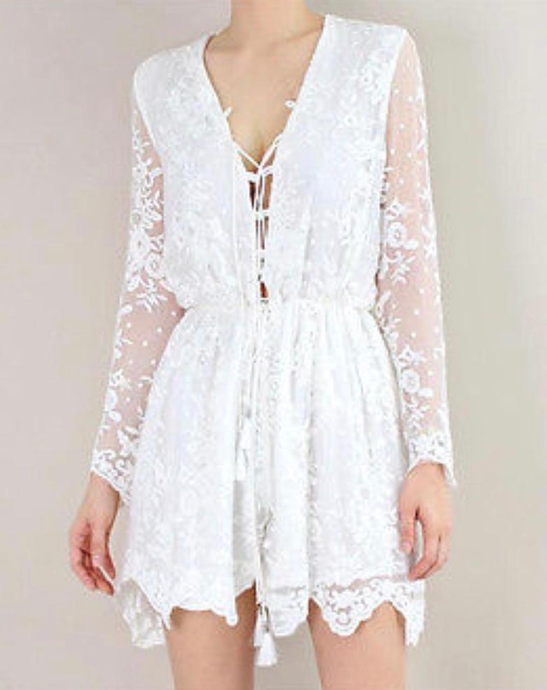 Zimmermann Roza Silk Veil Playsuit White Size 0 / AU 8 for rent on The Volte - main image