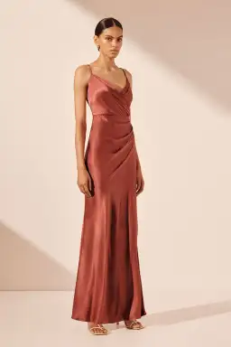 Shona Joy La Lune Cross Draped Maxi Dress Terracotta Size 6 for rent on The Volte - image 3