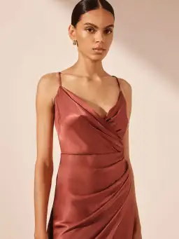 Shona Joy La Lune Cross Draped Maxi Dress Terracotta Size 6 for rent on The Volte - image 2