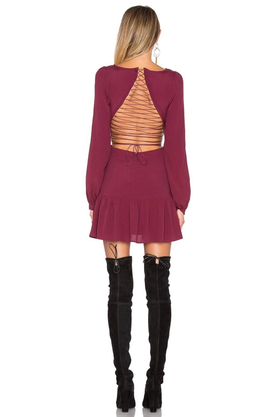 For Love & Lemons X REVOLVE Lace Up Dress in Wine size XS for rent on The Volte - main image