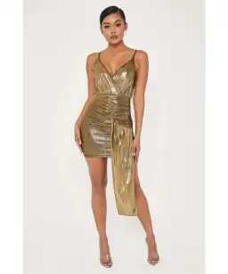 Meshki Dante Drape Wrap Mini Dress In Gold Size S / AU 8