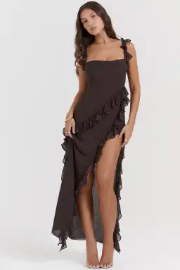 House Of CB Ariela Ruffle Maxi Dress Espresso Brown Size S / AU 8 for rent on The Volte - image 5