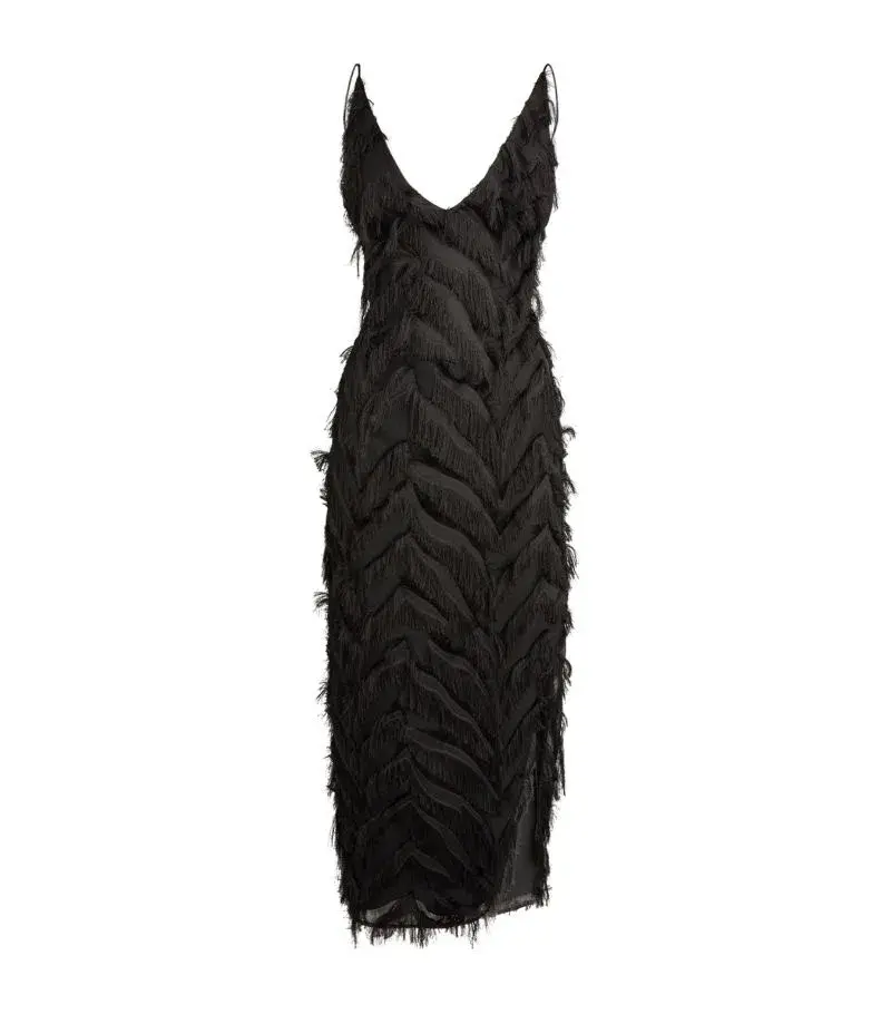 Camilla and Marc Farrah Fringed Dress Black Size 14 (Fits a 10) for rent on The Volte - main image