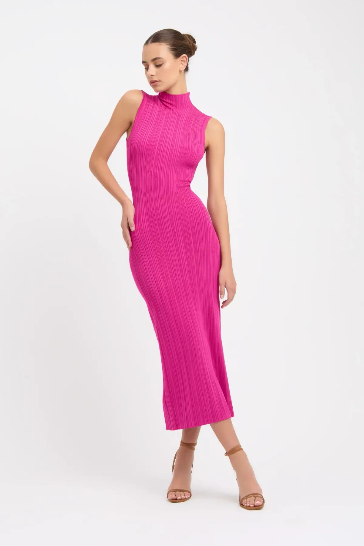 Kookai Raisa Funnel Midi Dress Pink Size 8 - Image 3